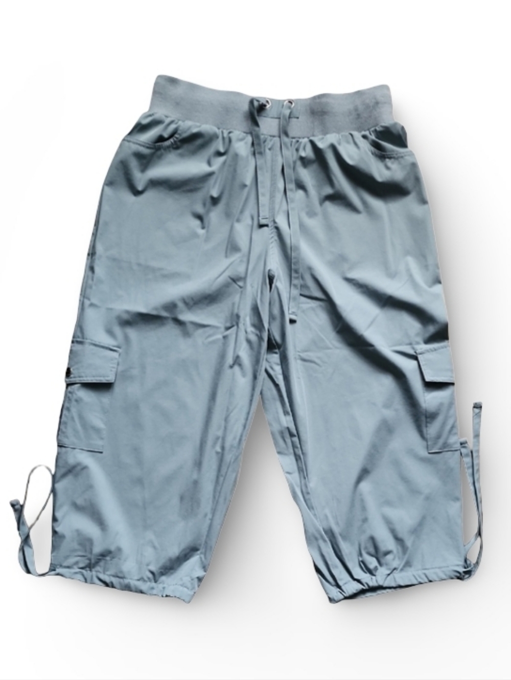 Rosvigor Cargo Capris Gray Nylon Stretch Y2K Utility Pants Medium